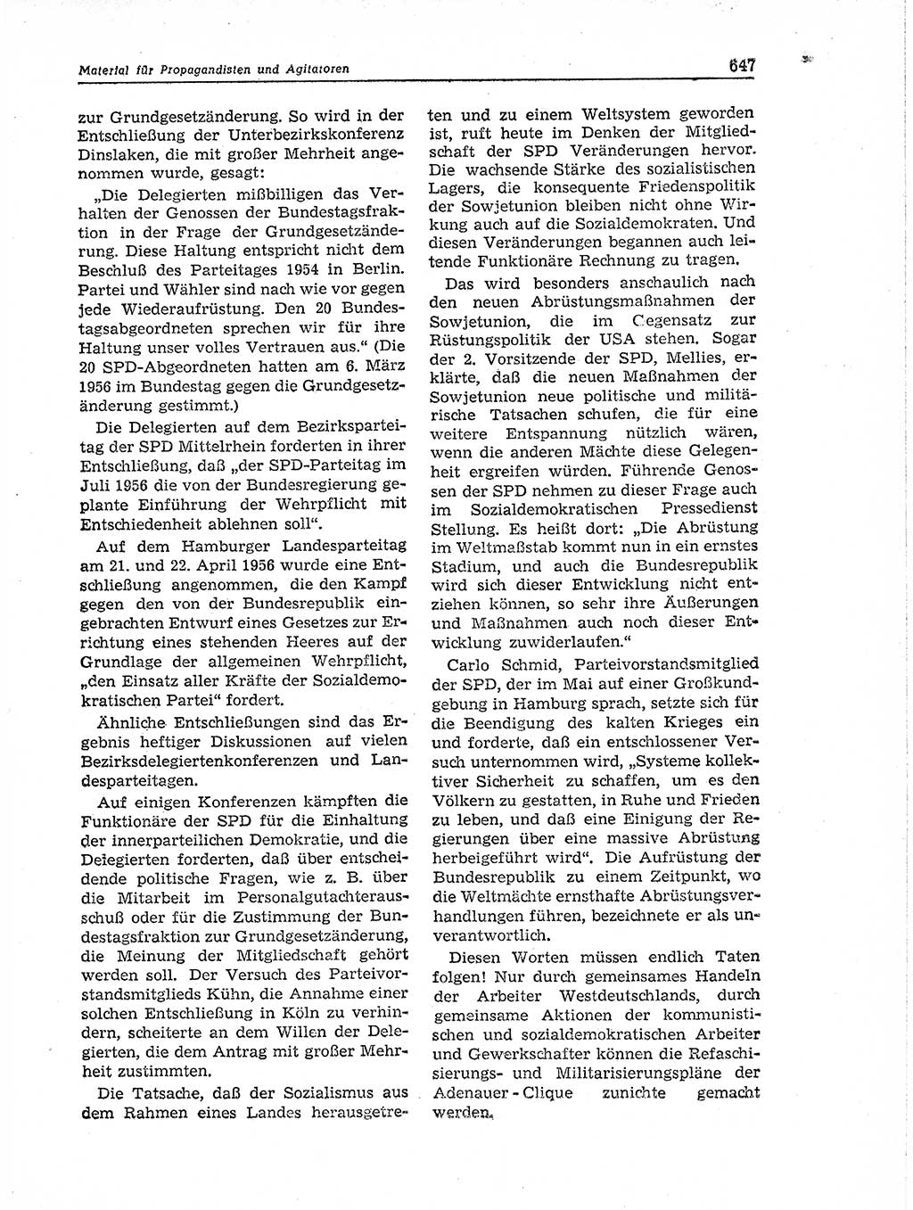 Neuer Weg (NW), Organ des Zentralkomitees (ZK) der SED (Sozialistische Einheitspartei Deutschlands) für Fragen des Parteiaufbaus und des Parteilebens, 11. Jahrgang [Deutsche Demokratische Republik (DDR)] 1956, Seite 647 (NW ZK SED DDR 1956, S. 647)