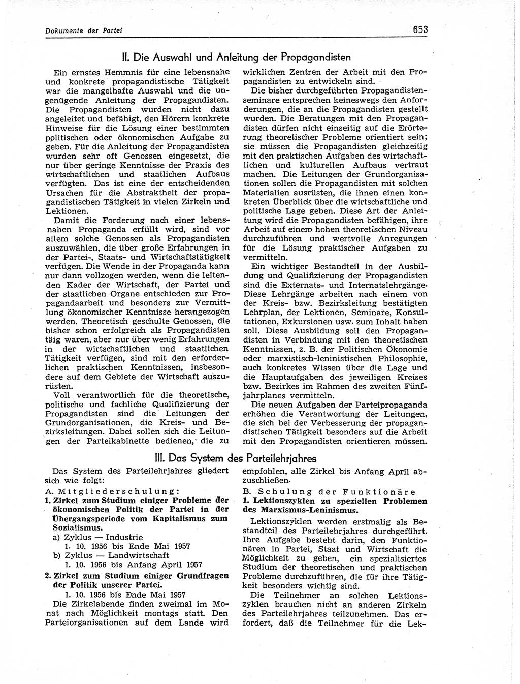 Neuer Weg (NW), Organ des Zentralkomitees (ZK) der SED (Sozialistische Einheitspartei Deutschlands) für Fragen des Parteiaufbaus und des Parteilebens, 11. Jahrgang [Deutsche Demokratische Republik (DDR)] 1956, Seite 653 (NW ZK SED DDR 1956, S. 653)