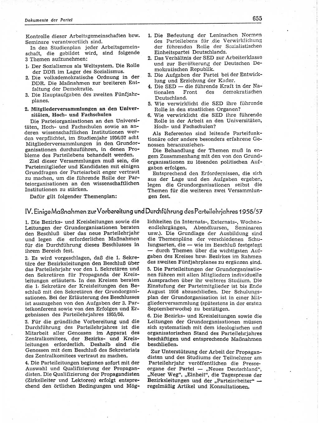 Neuer Weg (NW), Organ des Zentralkomitees (ZK) der SED (Sozialistische Einheitspartei Deutschlands) für Fragen des Parteiaufbaus und des Parteilebens, 11. Jahrgang [Deutsche Demokratische Republik (DDR)] 1956, Seite 655 (NW ZK SED DDR 1956, S. 655)