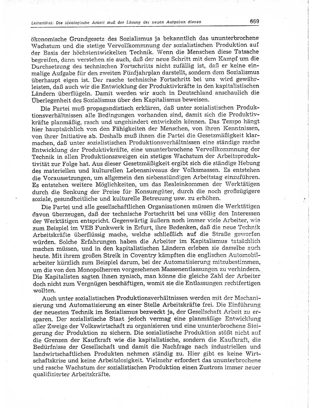 Neuer Weg (NW), Organ des Zentralkomitees (ZK) der SED (Sozialistische Einheitspartei Deutschlands) für Fragen des Parteiaufbaus und des Parteilebens, 11. Jahrgang [Deutsche Demokratische Republik (DDR)] 1956, Seite 669 (NW ZK SED DDR 1956, S. 669)