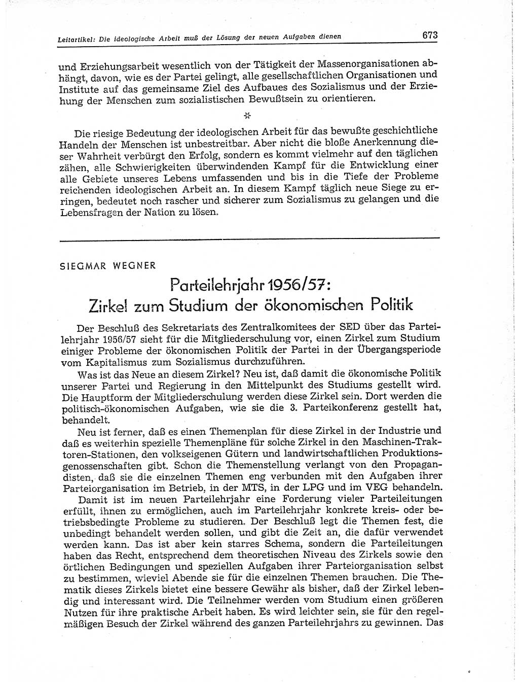 Neuer Weg (NW), Organ des Zentralkomitees (ZK) der SED (Sozialistische Einheitspartei Deutschlands) für Fragen des Parteiaufbaus und des Parteilebens, 11. Jahrgang [Deutsche Demokratische Republik (DDR)] 1956, Seite 673 (NW ZK SED DDR 1956, S. 673)