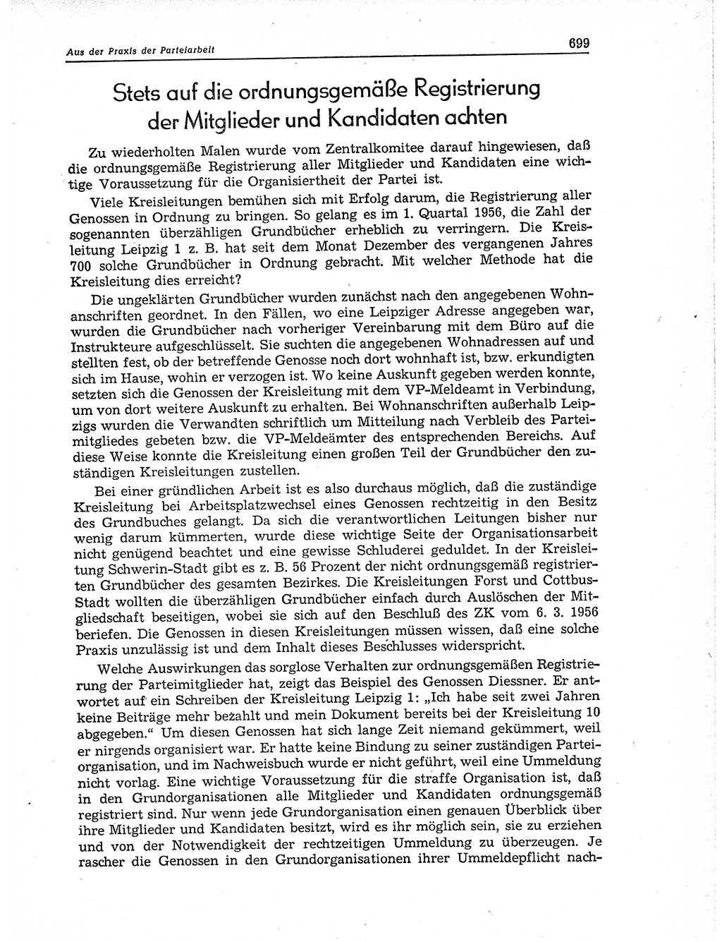 Neuer Weg (NW), Organ des Zentralkomitees (ZK) der SED (Sozialistische Einheitspartei Deutschlands) für Fragen des Parteiaufbaus und des Parteilebens, 11. Jahrgang [Deutsche Demokratische Republik (DDR)] 1956, Seite 699 (NW ZK SED DDR 1956, S. 699)