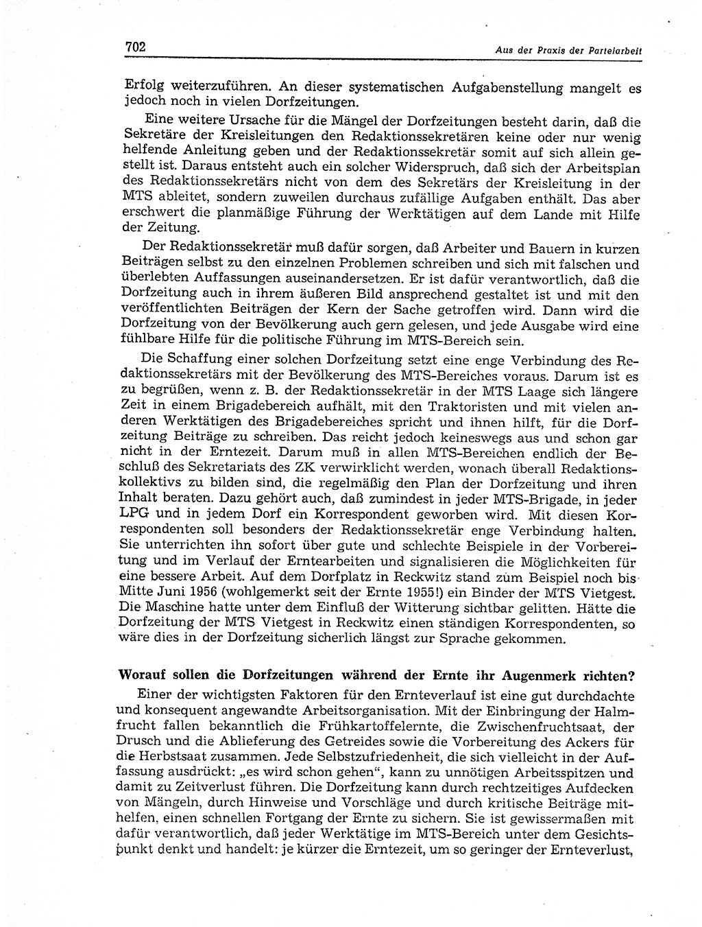 Neuer Weg (NW), Organ des Zentralkomitees (ZK) der SED (Sozialistische Einheitspartei Deutschlands) für Fragen des Parteiaufbaus und des Parteilebens, 11. Jahrgang [Deutsche Demokratische Republik (DDR)] 1956, Seite 702 (NW ZK SED DDR 1956, S. 702)