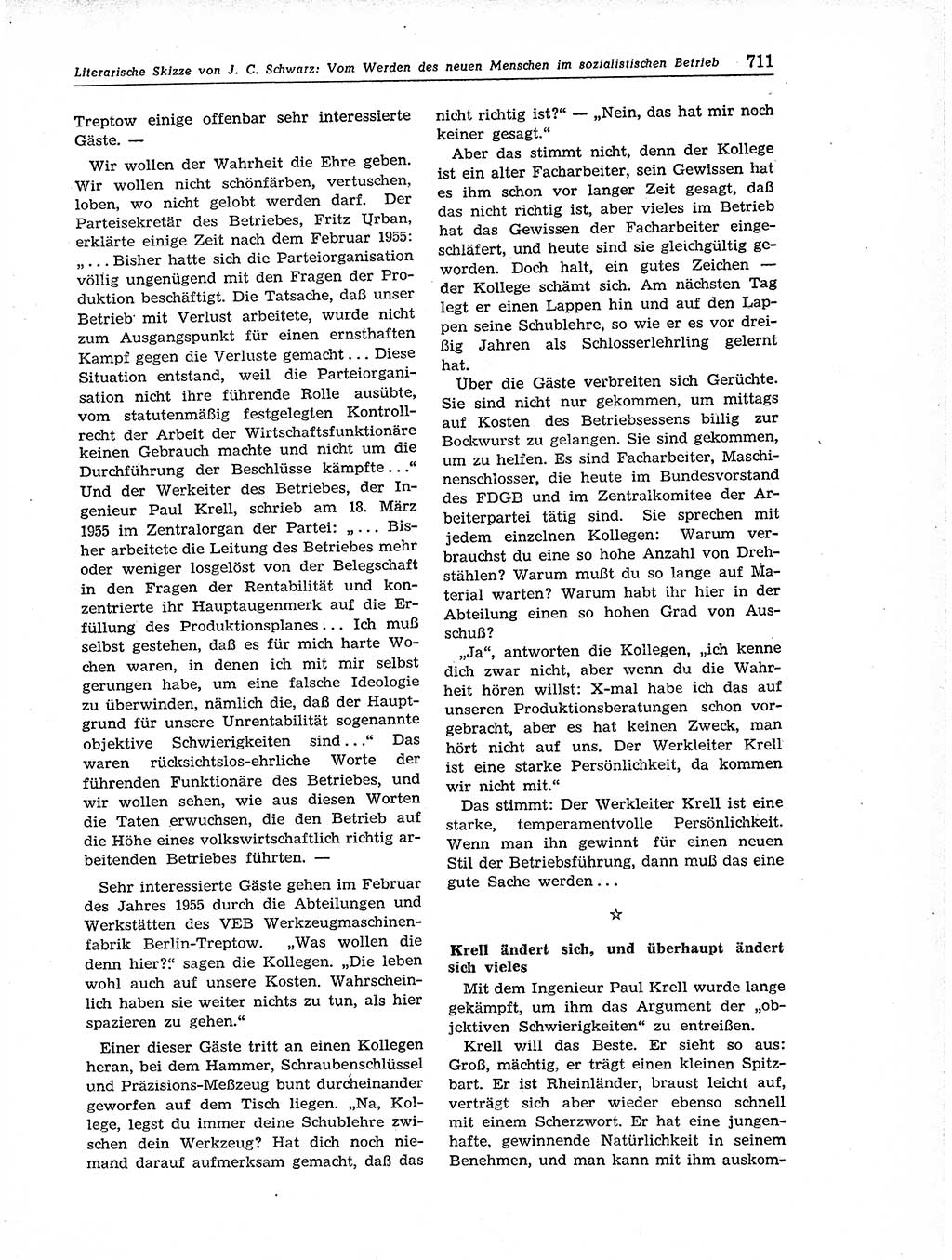 Neuer Weg (NW), Organ des Zentralkomitees (ZK) der SED (Sozialistische Einheitspartei Deutschlands) für Fragen des Parteiaufbaus und des Parteilebens, 11. Jahrgang [Deutsche Demokratische Republik (DDR)] 1956, Seite 711 (NW ZK SED DDR 1956, S. 711)