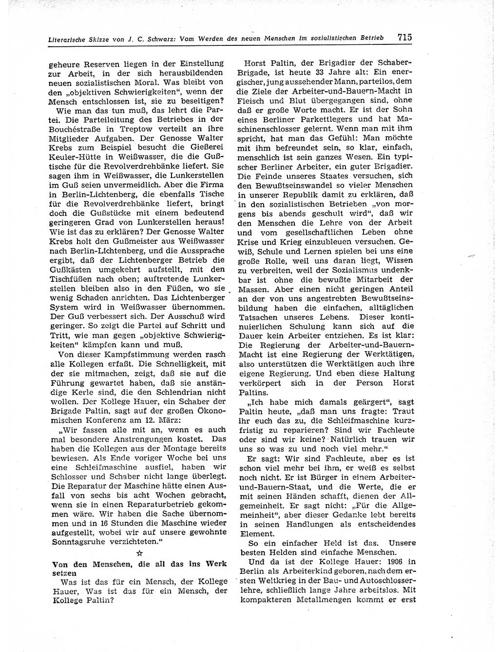 Neuer Weg (NW), Organ des Zentralkomitees (ZK) der SED (Sozialistische Einheitspartei Deutschlands) für Fragen des Parteiaufbaus und des Parteilebens, 11. Jahrgang [Deutsche Demokratische Republik (DDR)] 1956, Seite 715 (NW ZK SED DDR 1956, S. 715)