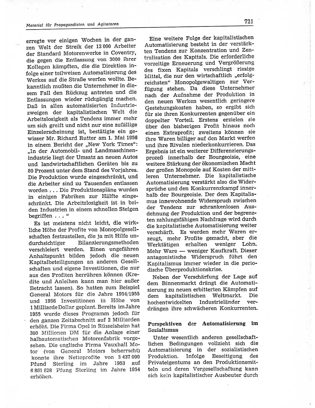 Neuer Weg (NW), Organ des Zentralkomitees (ZK) der SED (Sozialistische Einheitspartei Deutschlands) für Fragen des Parteiaufbaus und des Parteilebens, 11. Jahrgang [Deutsche Demokratische Republik (DDR)] 1956, Seite 721 (NW ZK SED DDR 1956, S. 721)