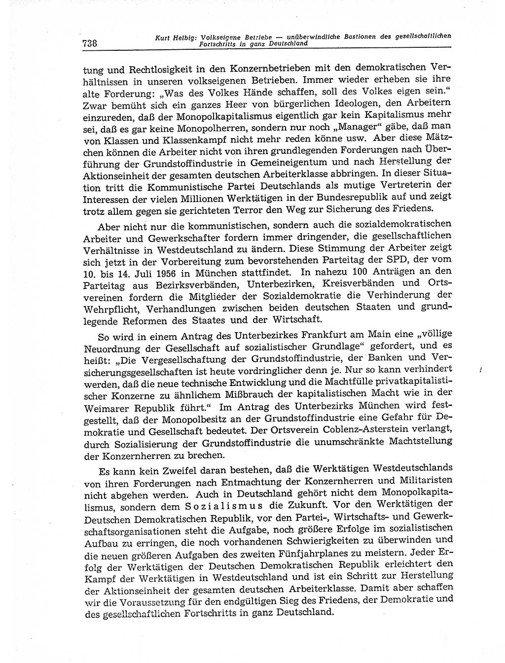 Neuer Weg (NW), Organ des Zentralkomitees (ZK) der SED (Sozialistische Einheitspartei Deutschlands) für Fragen des Parteiaufbaus und des Parteilebens, 11. Jahrgang [Deutsche Demokratische Republik (DDR)] 1956, Seite 738 (NW ZK SED DDR 1956, S. 738)