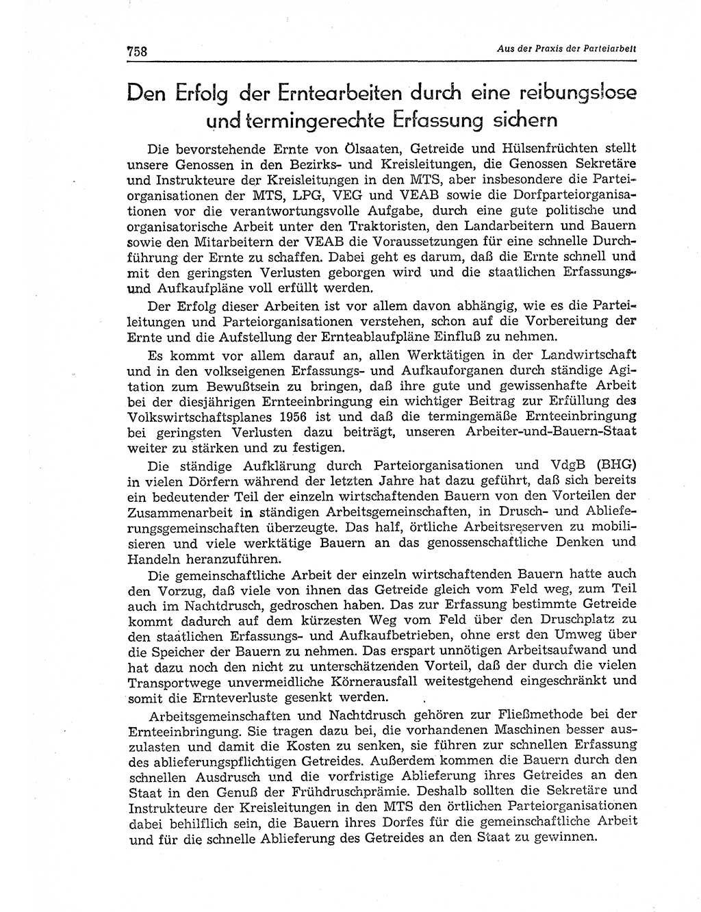 Neuer Weg (NW), Organ des Zentralkomitees (ZK) der SED (Sozialistische Einheitspartei Deutschlands) für Fragen des Parteiaufbaus und des Parteilebens, 11. Jahrgang [Deutsche Demokratische Republik (DDR)] 1956, Seite 758 (NW ZK SED DDR 1956, S. 758)