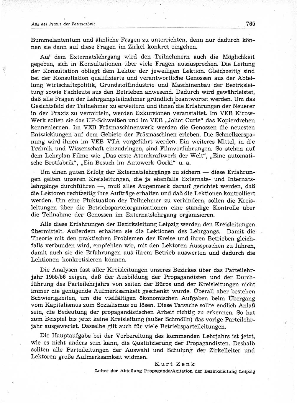 Neuer Weg (NW), Organ des Zentralkomitees (ZK) der SED (Sozialistische Einheitspartei Deutschlands) für Fragen des Parteiaufbaus und des Parteilebens, 11. Jahrgang [Deutsche Demokratische Republik (DDR)] 1956, Seite 765 (NW ZK SED DDR 1956, S. 765)