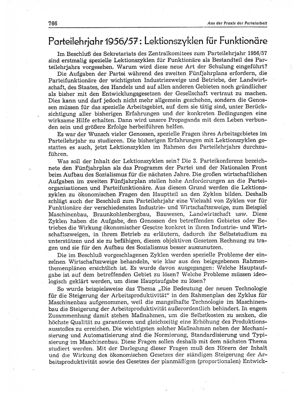 Neuer Weg (NW), Organ des Zentralkomitees (ZK) der SED (Sozialistische Einheitspartei Deutschlands) für Fragen des Parteiaufbaus und des Parteilebens, 11. Jahrgang [Deutsche Demokratische Republik (DDR)] 1956, Seite 766 (NW ZK SED DDR 1956, S. 766)