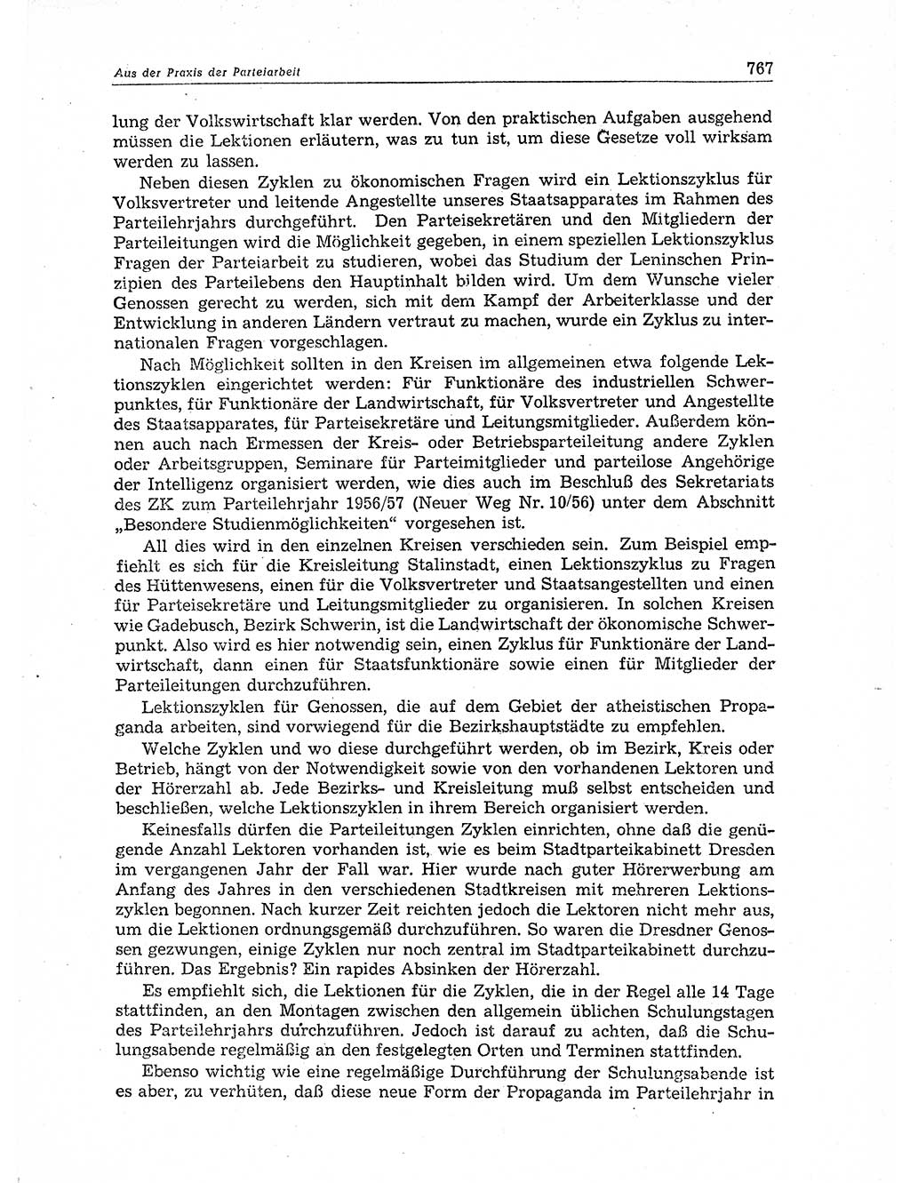 Neuer Weg (NW), Organ des Zentralkomitees (ZK) der SED (Sozialistische Einheitspartei Deutschlands) für Fragen des Parteiaufbaus und des Parteilebens, 11. Jahrgang [Deutsche Demokratische Republik (DDR)] 1956, Seite 767 (NW ZK SED DDR 1956, S. 767)