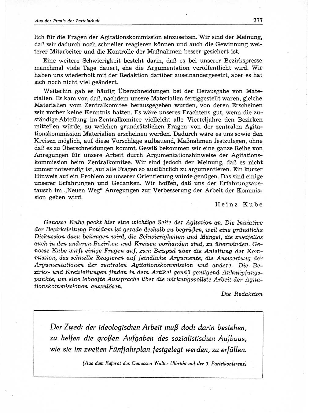 Neuer Weg (NW), Organ des Zentralkomitees (ZK) der SED (Sozialistische Einheitspartei Deutschlands) für Fragen des Parteiaufbaus und des Parteilebens, 11. Jahrgang [Deutsche Demokratische Republik (DDR)] 1956, Seite 777 (NW ZK SED DDR 1956, S. 777)