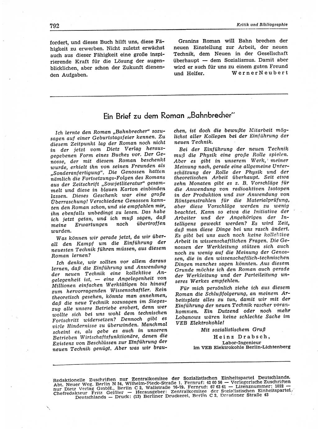 Neuer Weg (NW), Organ des Zentralkomitees (ZK) der SED (Sozialistische Einheitspartei Deutschlands) für Fragen des Parteiaufbaus und des Parteilebens, 11. Jahrgang [Deutsche Demokratische Republik (DDR)] 1956, Seite 792 (NW ZK SED DDR 1956, S. 792)