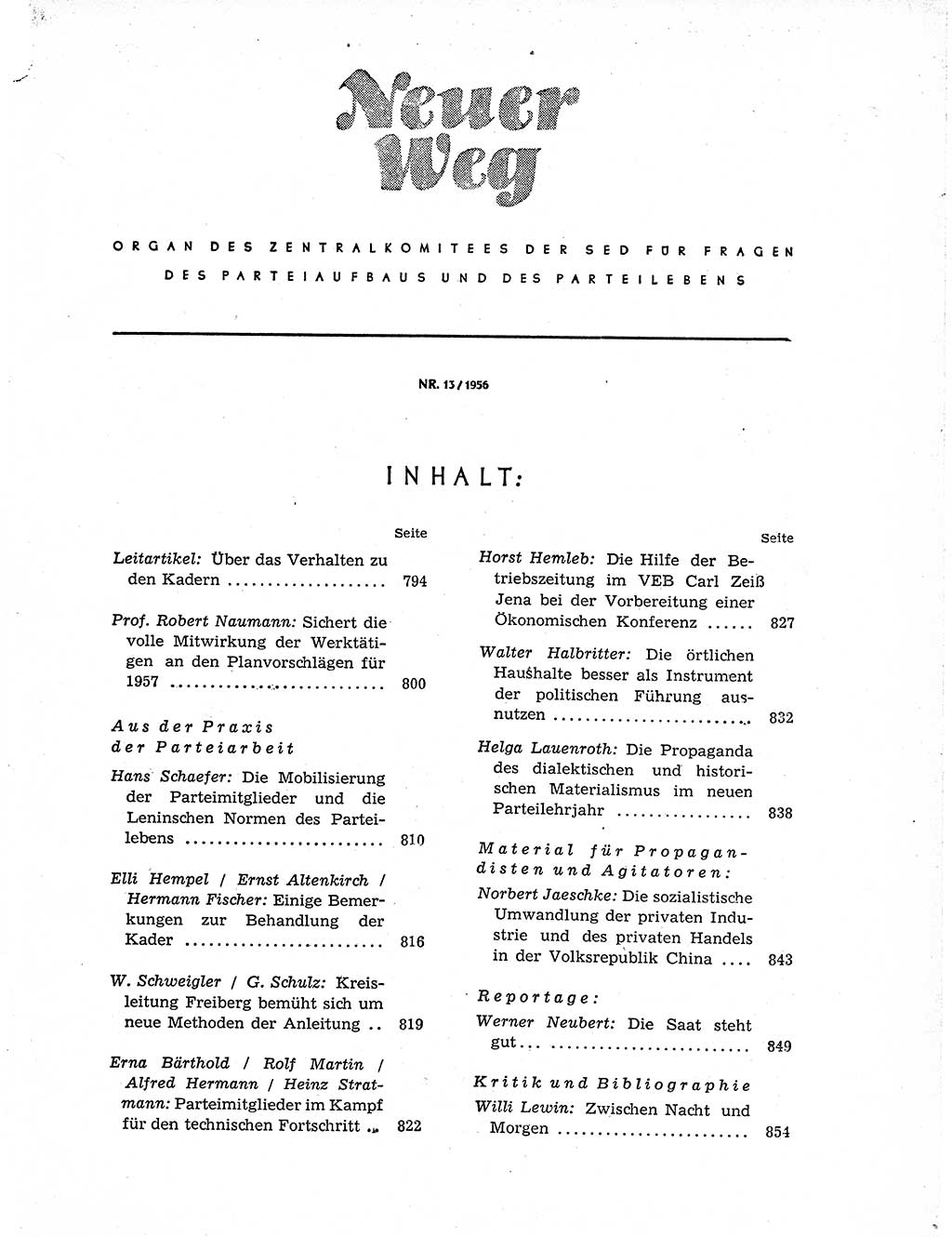 Neuer Weg (NW), Organ des Zentralkomitees (ZK) der SED (Sozialistische Einheitspartei Deutschlands) für Fragen des Parteiaufbaus und des Parteilebens, 11. Jahrgang [Deutsche Demokratische Republik (DDR)] 1956, Seite 793 (NW ZK SED DDR 1956, S. 793)