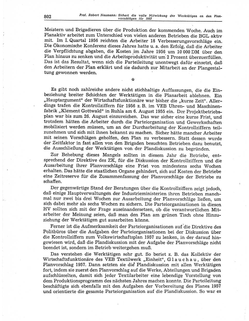 Neuer Weg (NW), Organ des Zentralkomitees (ZK) der SED (Sozialistische Einheitspartei Deutschlands) für Fragen des Parteiaufbaus und des Parteilebens, 11. Jahrgang [Deutsche Demokratische Republik (DDR)] 1956, Seite 802 (NW ZK SED DDR 1956, S. 802)