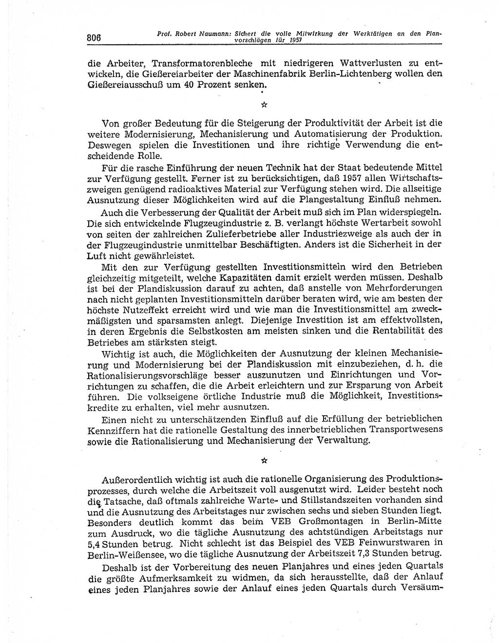 Neuer Weg (NW), Organ des Zentralkomitees (ZK) der SED (Sozialistische Einheitspartei Deutschlands) für Fragen des Parteiaufbaus und des Parteilebens, 11. Jahrgang [Deutsche Demokratische Republik (DDR)] 1956, Seite 806 (NW ZK SED DDR 1956, S. 806)