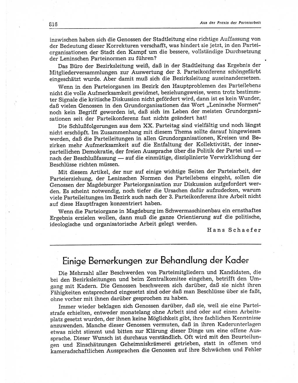 Neuer Weg (NW), Organ des Zentralkomitees (ZK) der SED (Sozialistische Einheitspartei Deutschlands) für Fragen des Parteiaufbaus und des Parteilebens, 11. Jahrgang [Deutsche Demokratische Republik (DDR)] 1956, Seite 816 (NW ZK SED DDR 1956, S. 816)