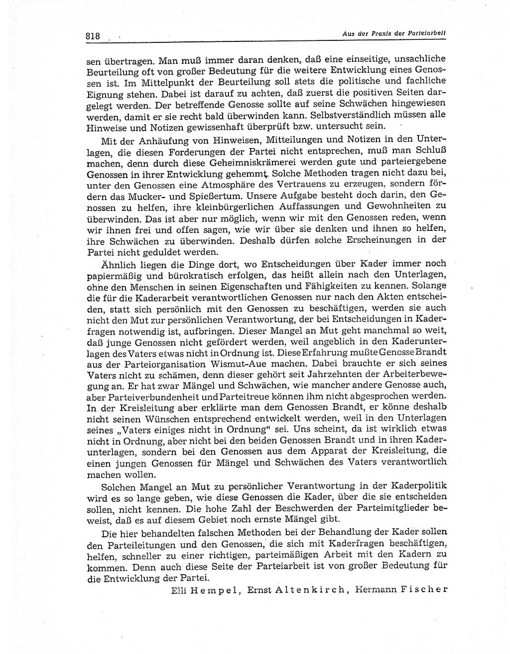 Neuer Weg (NW), Organ des Zentralkomitees (ZK) der SED (Sozialistische Einheitspartei Deutschlands) für Fragen des Parteiaufbaus und des Parteilebens, 11. Jahrgang [Deutsche Demokratische Republik (DDR)] 1956, Seite 818 (NW ZK SED DDR 1956, S. 818)