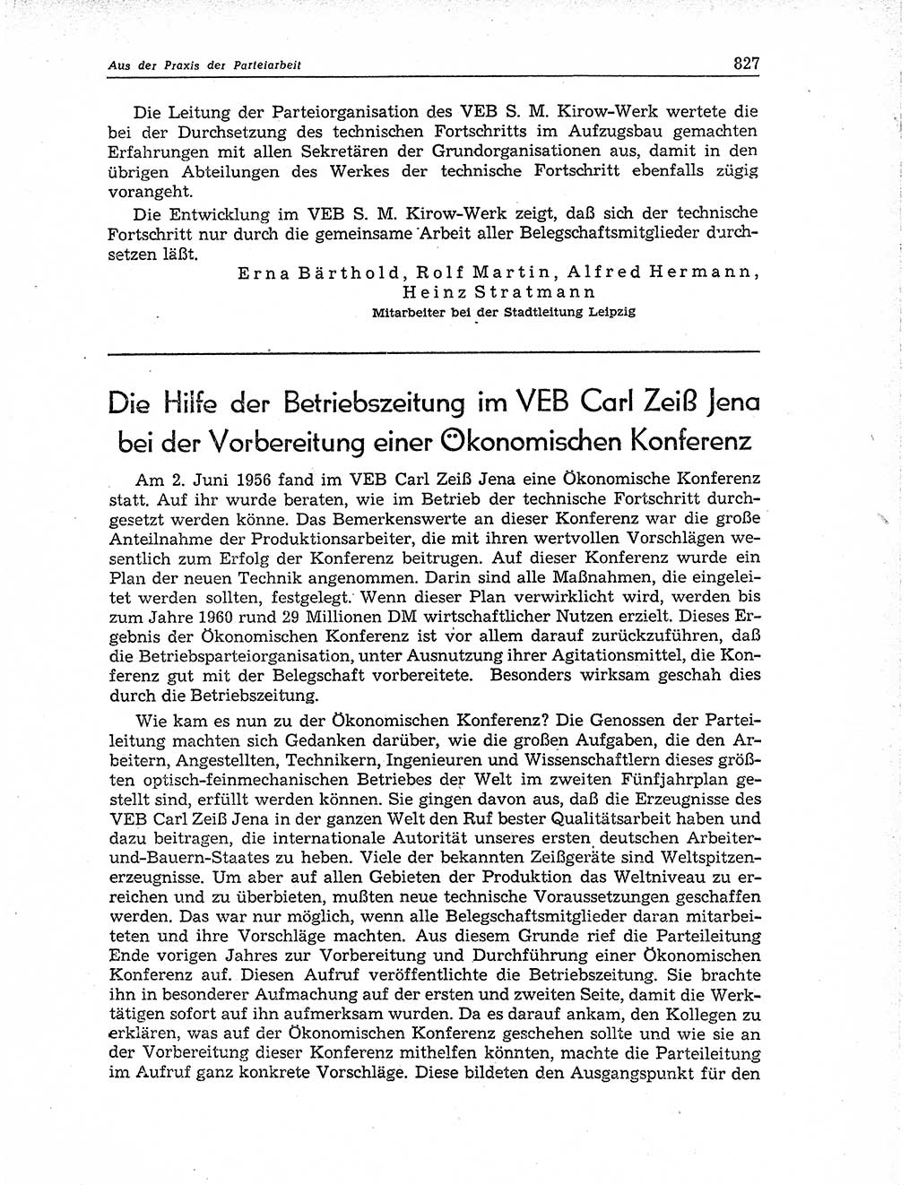 Neuer Weg (NW), Organ des Zentralkomitees (ZK) der SED (Sozialistische Einheitspartei Deutschlands) für Fragen des Parteiaufbaus und des Parteilebens, 11. Jahrgang [Deutsche Demokratische Republik (DDR)] 1956, Seite 827 (NW ZK SED DDR 1956, S. 827)