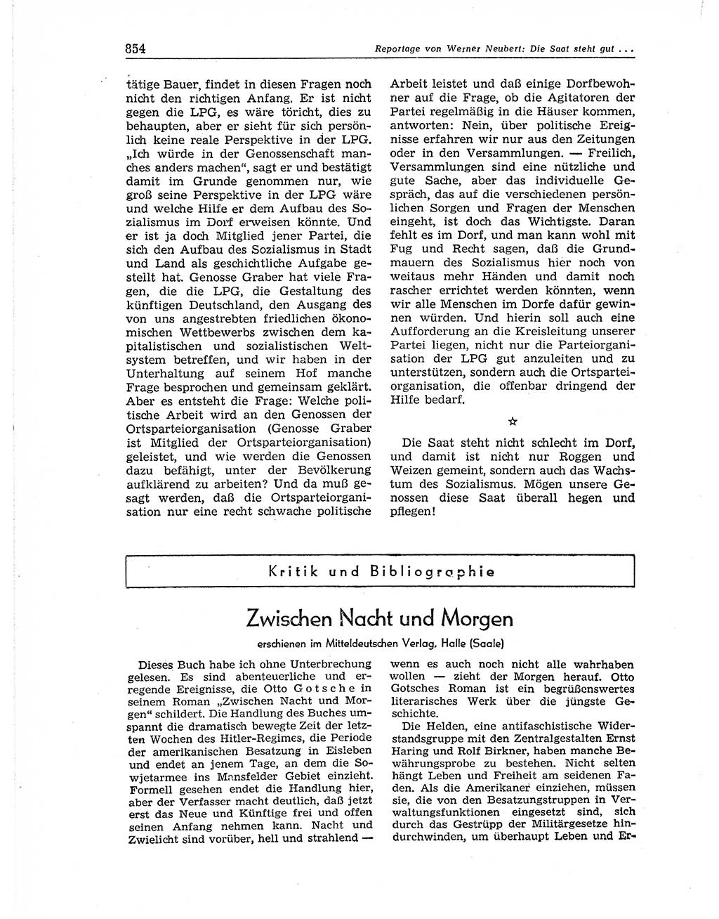 Neuer Weg (NW), Organ des Zentralkomitees (ZK) der SED (Sozialistische Einheitspartei Deutschlands) für Fragen des Parteiaufbaus und des Parteilebens, 11. Jahrgang [Deutsche Demokratische Republik (DDR)] 1956, Seite 854 (NW ZK SED DDR 1956, S. 854)