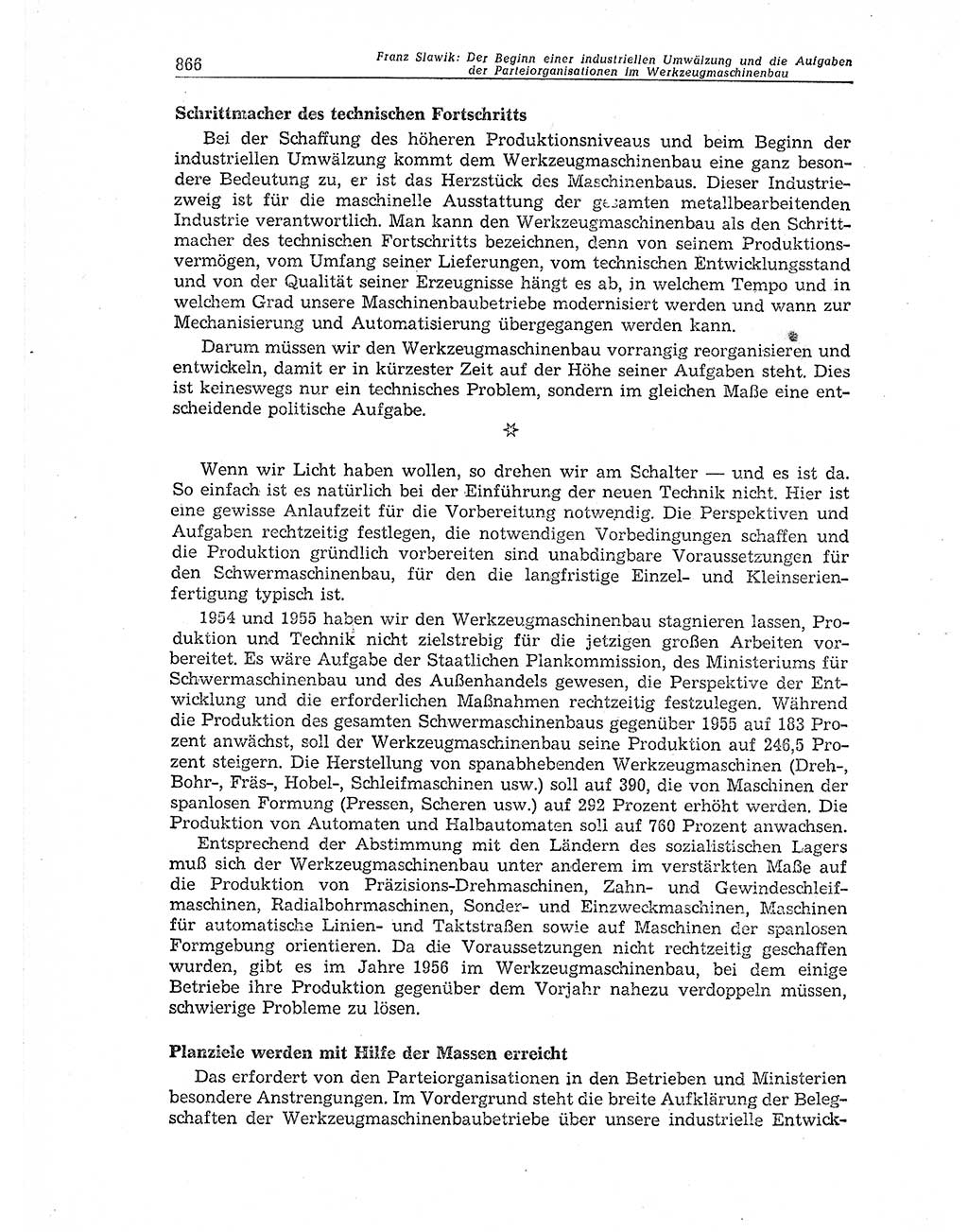 Neuer Weg (NW), Organ des Zentralkomitees (ZK) der SED (Sozialistische Einheitspartei Deutschlands) für Fragen des Parteiaufbaus und des Parteilebens, 11. Jahrgang [Deutsche Demokratische Republik (DDR)] 1956, Seite 866 (NW ZK SED DDR 1956, S. 866)