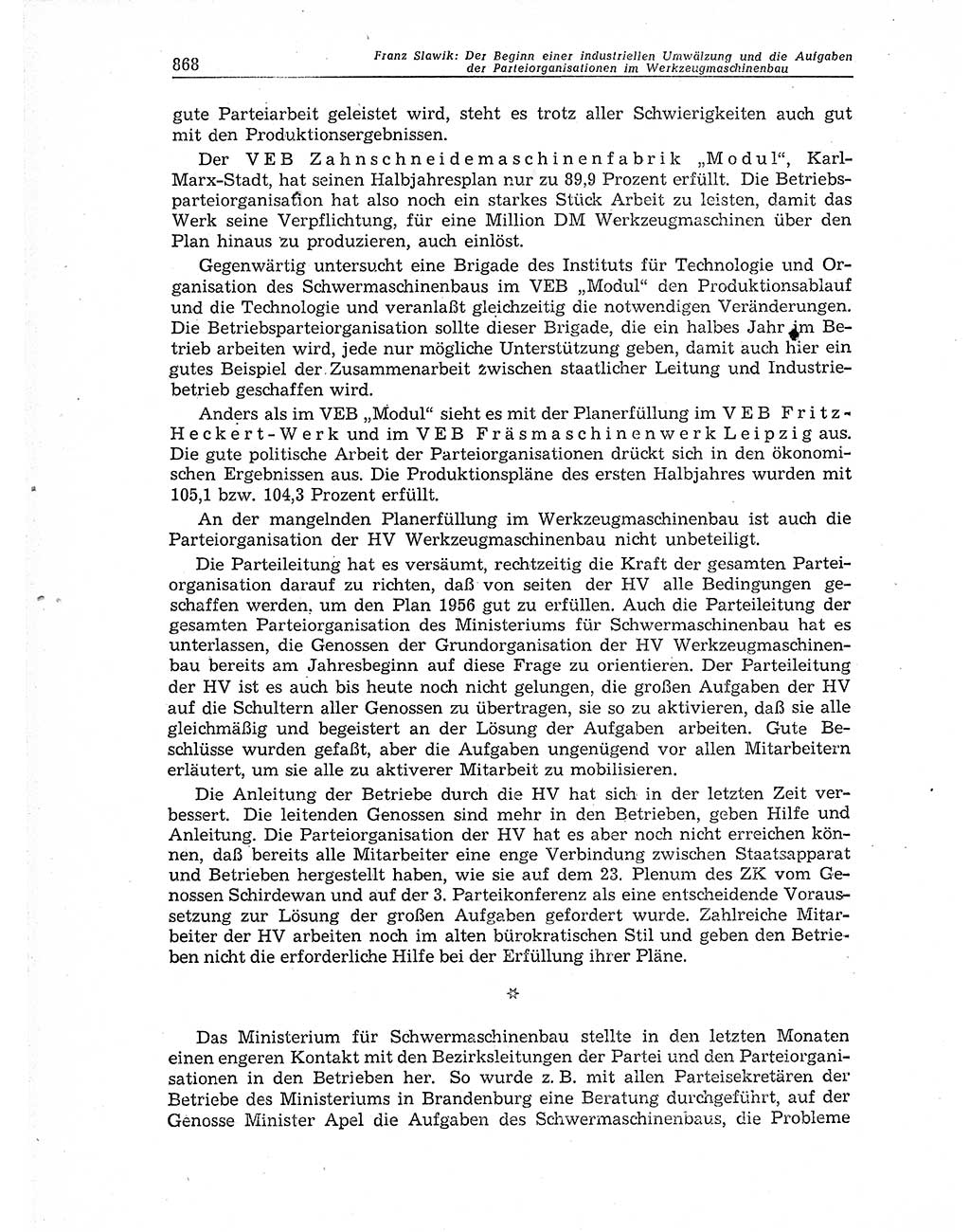 Neuer Weg (NW), Organ des Zentralkomitees (ZK) der SED (Sozialistische Einheitspartei Deutschlands) für Fragen des Parteiaufbaus und des Parteilebens, 11. Jahrgang [Deutsche Demokratische Republik (DDR)] 1956, Seite 868 (NW ZK SED DDR 1956, S. 868)