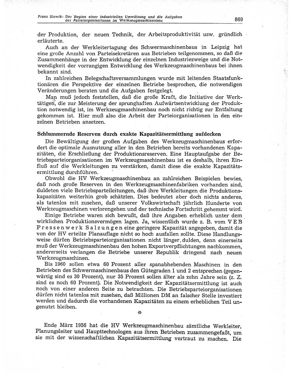 Neuer Weg (NW), Organ des Zentralkomitees (ZK) der SED (Sozialistische Einheitspartei Deutschlands) für Fragen des Parteiaufbaus und des Parteilebens, 11. Jahrgang [Deutsche Demokratische Republik (DDR)] 1956, Seite 869 (NW ZK SED DDR 1956, S. 869)
