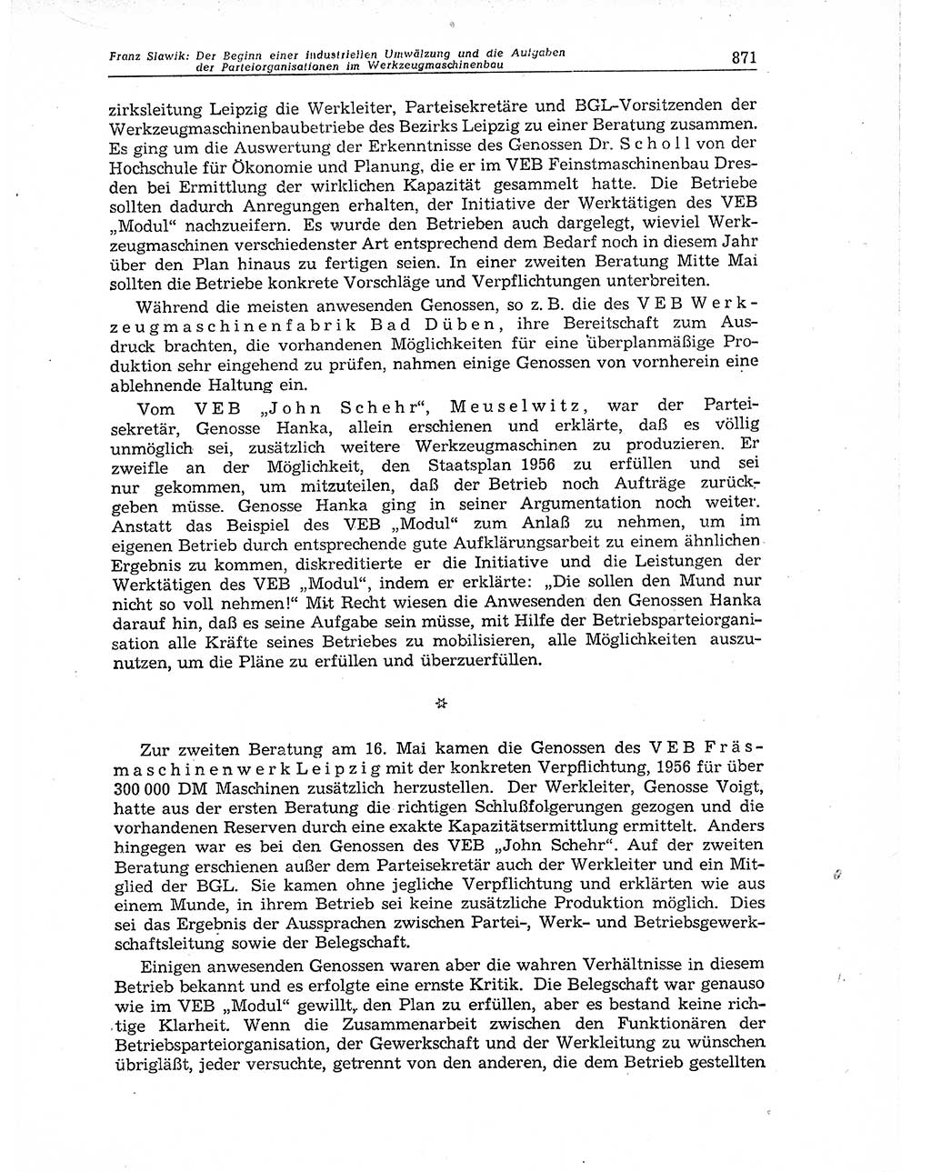 Neuer Weg (NW), Organ des Zentralkomitees (ZK) der SED (Sozialistische Einheitspartei Deutschlands) für Fragen des Parteiaufbaus und des Parteilebens, 11. Jahrgang [Deutsche Demokratische Republik (DDR)] 1956, Seite 871 (NW ZK SED DDR 1956, S. 871)