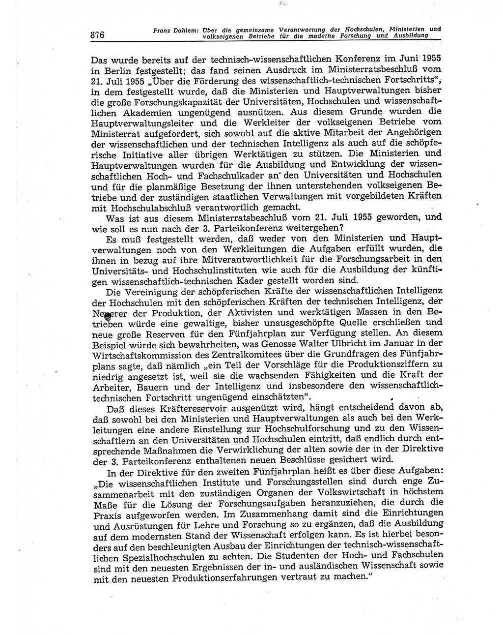 Neuer Weg (NW), Organ des Zentralkomitees (ZK) der SED (Sozialistische Einheitspartei Deutschlands) für Fragen des Parteiaufbaus und des Parteilebens, 11. Jahrgang [Deutsche Demokratische Republik (DDR)] 1956, Seite 876 (NW ZK SED DDR 1956, S. 876)