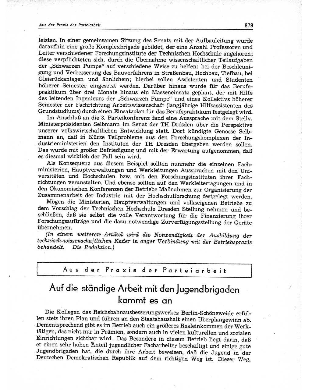 Neuer Weg (NW), Organ des Zentralkomitees (ZK) der SED (Sozialistische Einheitspartei Deutschlands) für Fragen des Parteiaufbaus und des Parteilebens, 11. Jahrgang [Deutsche Demokratische Republik (DDR)] 1956, Seite 879 (NW ZK SED DDR 1956, S. 879)