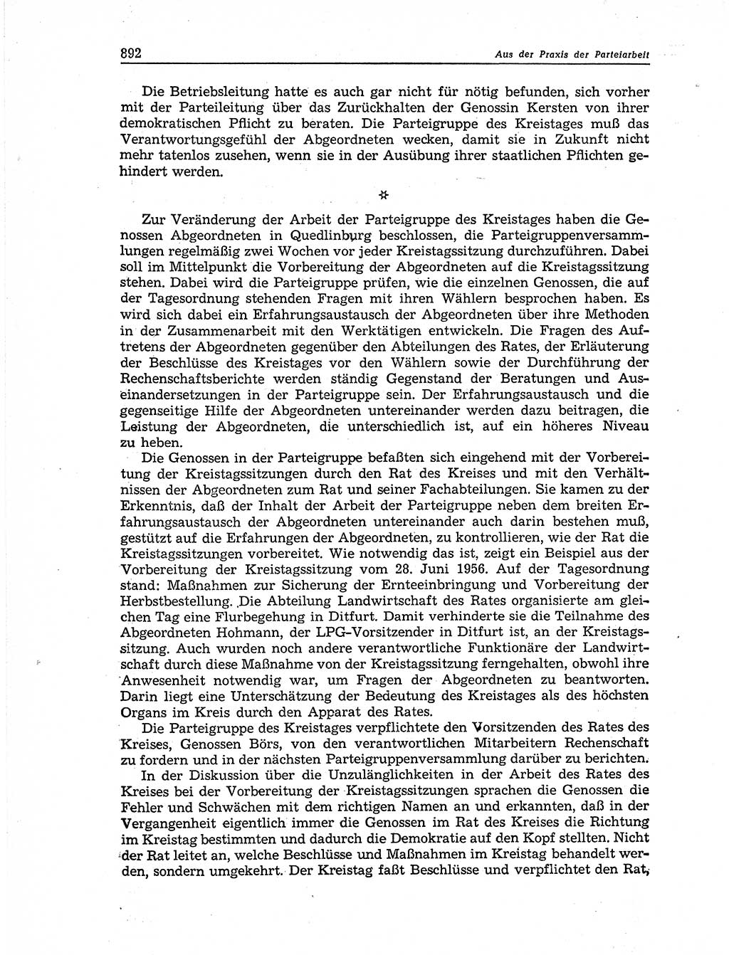 Neuer Weg (NW), Organ des Zentralkomitees (ZK) der SED (Sozialistische Einheitspartei Deutschlands) für Fragen des Parteiaufbaus und des Parteilebens, 11. Jahrgang [Deutsche Demokratische Republik (DDR)] 1956, Seite 892 (NW ZK SED DDR 1956, S. 892)