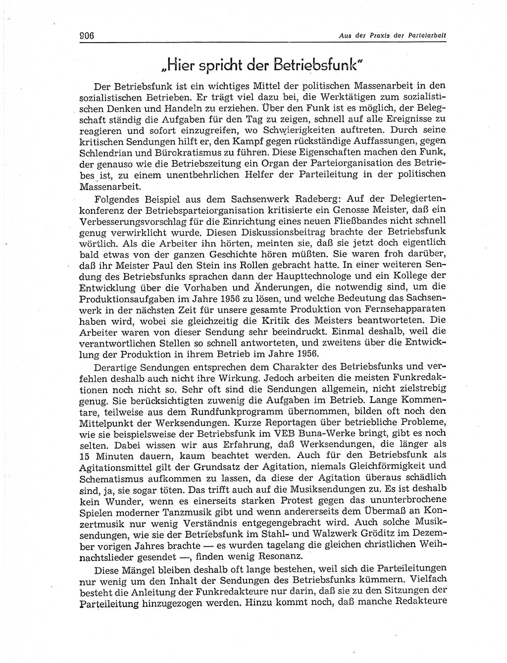 Neuer Weg (NW), Organ des Zentralkomitees (ZK) der SED (Sozialistische Einheitspartei Deutschlands) für Fragen des Parteiaufbaus und des Parteilebens, 11. Jahrgang [Deutsche Demokratische Republik (DDR)] 1956, Seite 906 (NW ZK SED DDR 1956, S. 906)