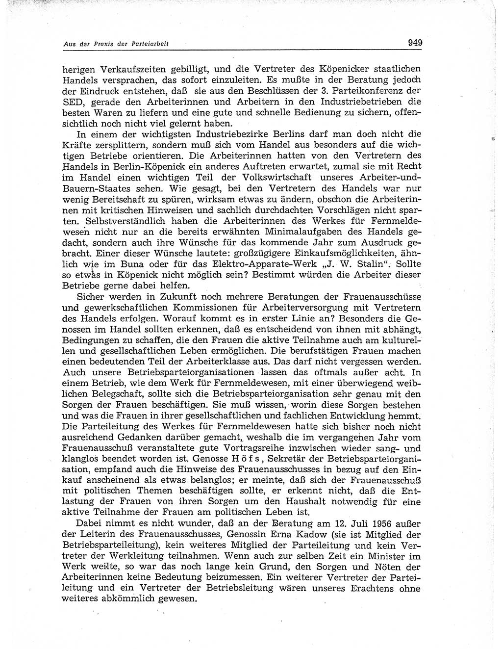 Neuer Weg (NW), Organ des Zentralkomitees (ZK) der SED (Sozialistische Einheitspartei Deutschlands) für Fragen des Parteiaufbaus und des Parteilebens, 11. Jahrgang [Deutsche Demokratische Republik (DDR)] 1956, Seite 949 (NW ZK SED DDR 1956, S. 949)