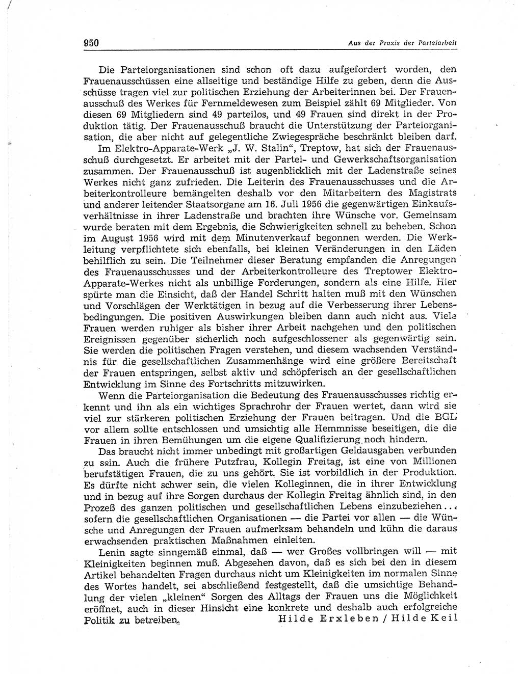 Neuer Weg (NW), Organ des Zentralkomitees (ZK) der SED (Sozialistische Einheitspartei Deutschlands) für Fragen des Parteiaufbaus und des Parteilebens, 11. Jahrgang [Deutsche Demokratische Republik (DDR)] 1956, Seite 950 (NW ZK SED DDR 1956, S. 950)