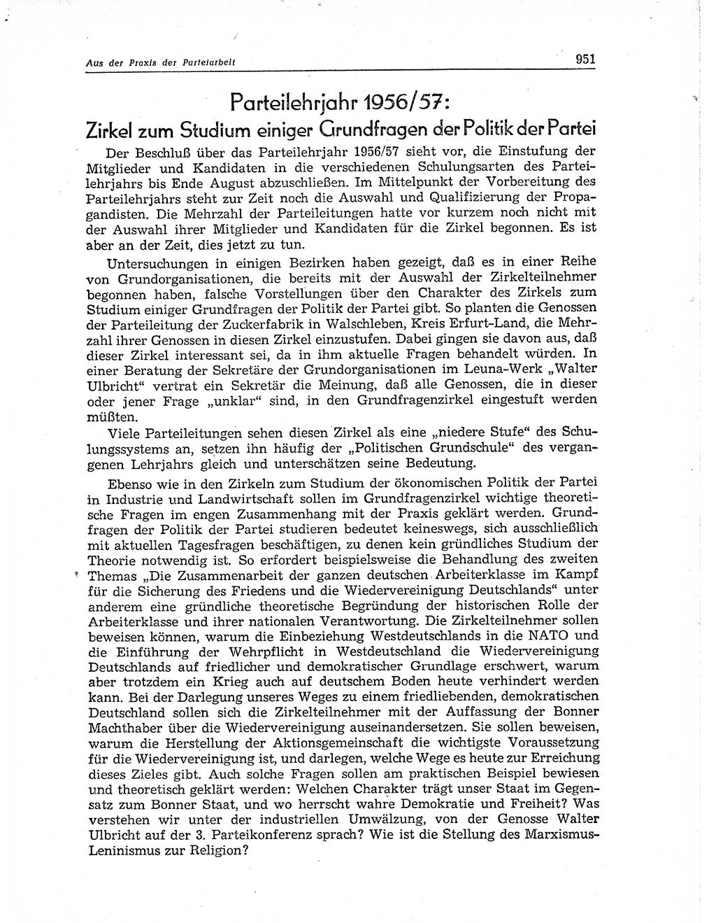 Neuer Weg (NW), Organ des Zentralkomitees (ZK) der SED (Sozialistische Einheitspartei Deutschlands) für Fragen des Parteiaufbaus und des Parteilebens, 11. Jahrgang [Deutsche Demokratische Republik (DDR)] 1956, Seite 951 (NW ZK SED DDR 1956, S. 951)