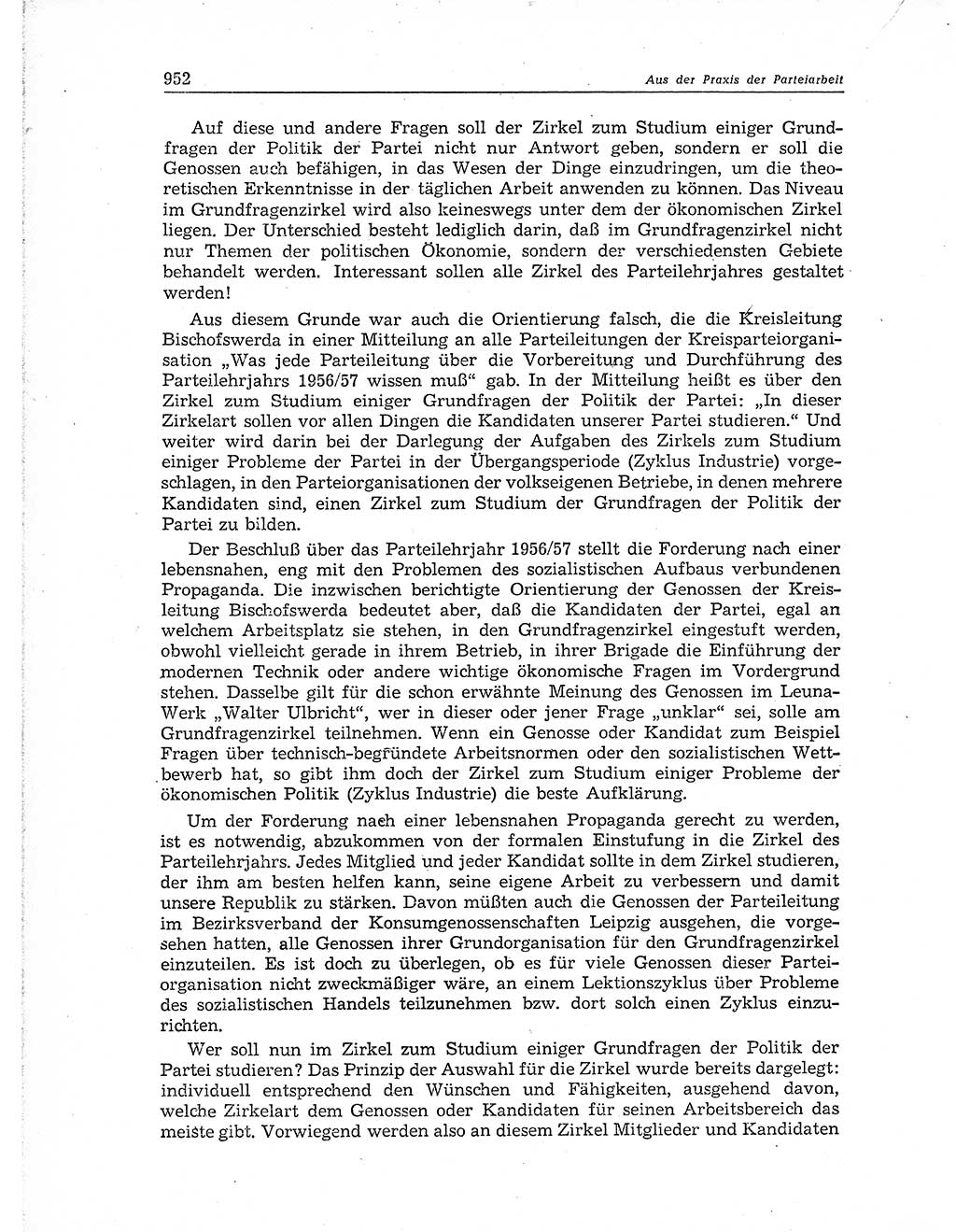 Neuer Weg (NW), Organ des Zentralkomitees (ZK) der SED (Sozialistische Einheitspartei Deutschlands) für Fragen des Parteiaufbaus und des Parteilebens, 11. Jahrgang [Deutsche Demokratische Republik (DDR)] 1956, Seite 952 (NW ZK SED DDR 1956, S. 952)