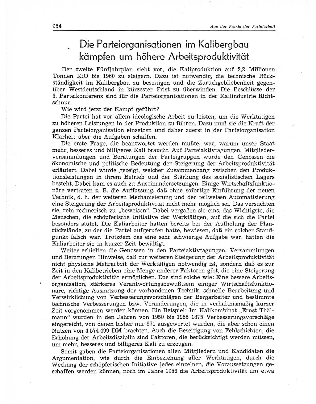 Neuer Weg (NW), Organ des Zentralkomitees (ZK) der SED (Sozialistische Einheitspartei Deutschlands) für Fragen des Parteiaufbaus und des Parteilebens, 11. Jahrgang [Deutsche Demokratische Republik (DDR)] 1956, Seite 954 (NW ZK SED DDR 1956, S. 954)