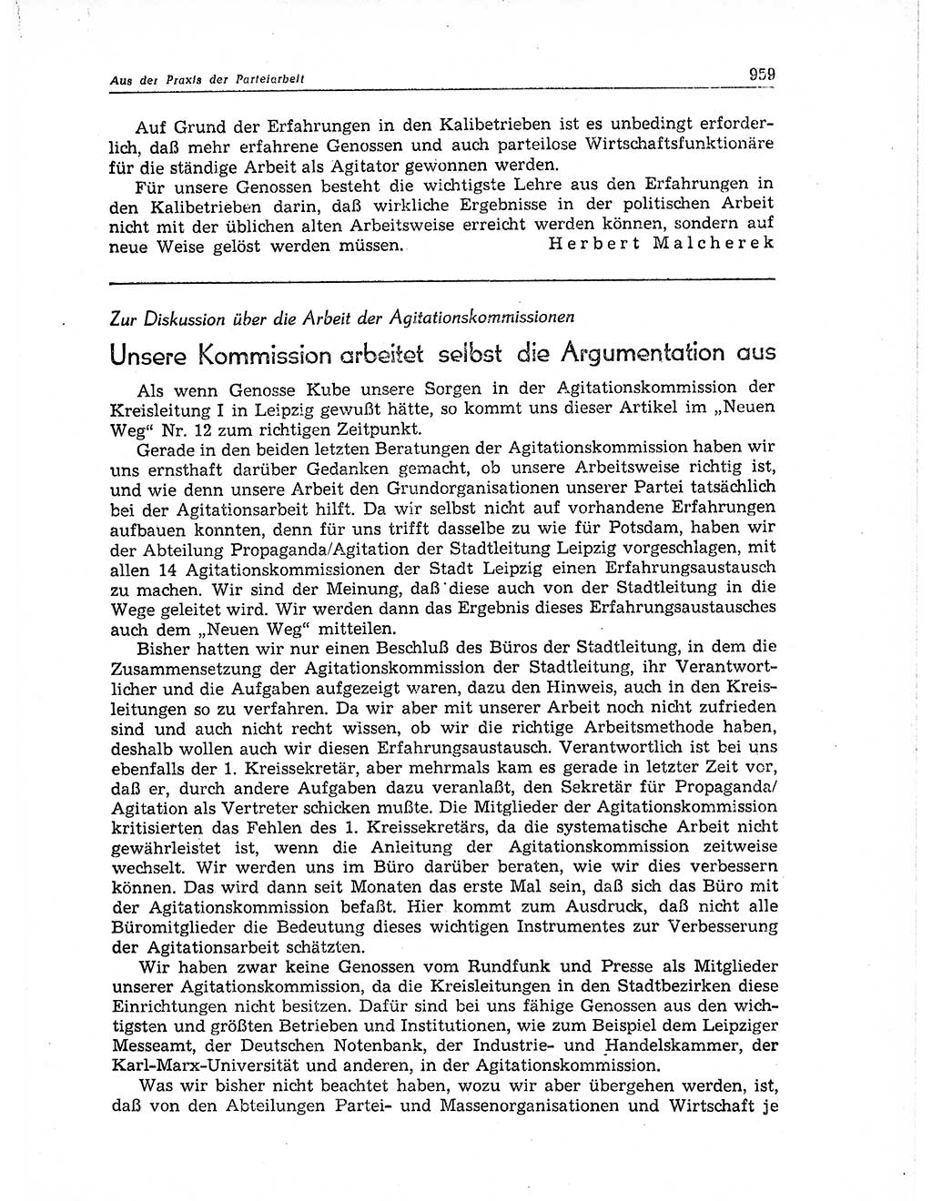 Neuer Weg (NW), Organ des Zentralkomitees (ZK) der SED (Sozialistische Einheitspartei Deutschlands) für Fragen des Parteiaufbaus und des Parteilebens, 11. Jahrgang [Deutsche Demokratische Republik (DDR)] 1956, Seite 959 (NW ZK SED DDR 1956, S. 959)