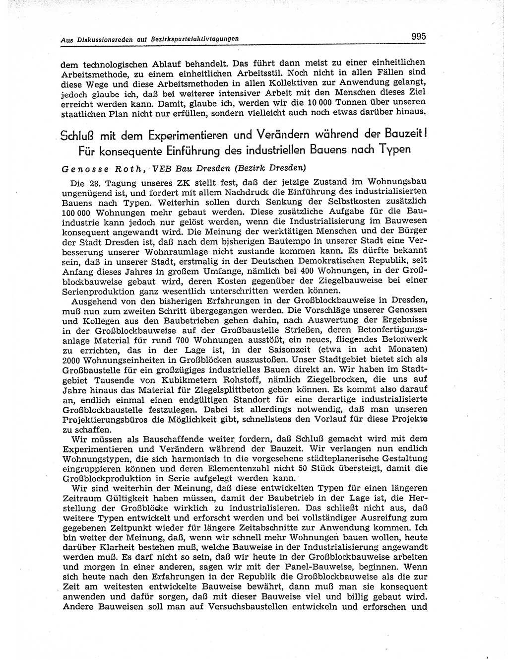 Neuer Weg (NW), Organ des Zentralkomitees (ZK) der SED (Sozialistische Einheitspartei Deutschlands) für Fragen des Parteiaufbaus und des Parteilebens, 11. Jahrgang [Deutsche Demokratische Republik (DDR)] 1956, Seite 995 (NW ZK SED DDR 1956, S. 995)