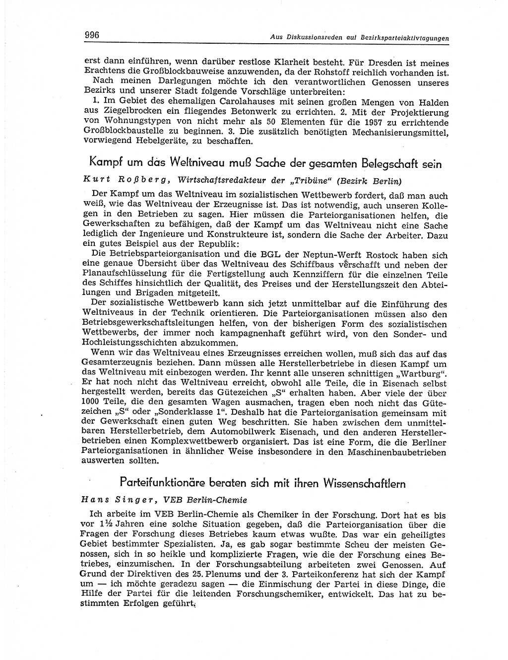 Neuer Weg (NW), Organ des Zentralkomitees (ZK) der SED (Sozialistische Einheitspartei Deutschlands) für Fragen des Parteiaufbaus und des Parteilebens, 11. Jahrgang [Deutsche Demokratische Republik (DDR)] 1956, Seite 996 (NW ZK SED DDR 1956, S. 996)
