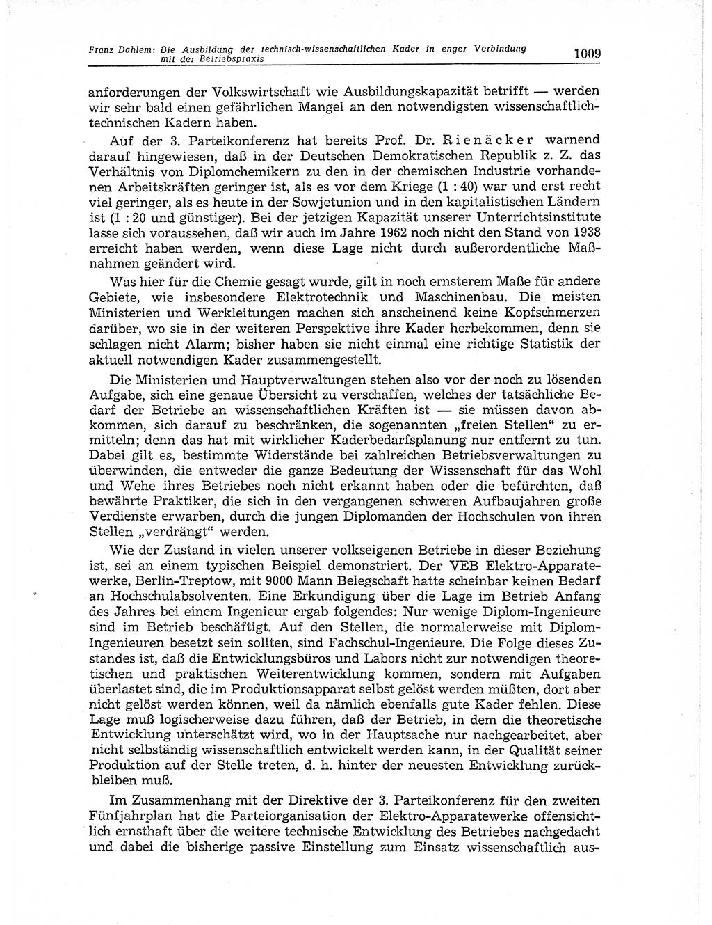 Neuer Weg (NW), Organ des Zentralkomitees (ZK) der SED (Sozialistische Einheitspartei Deutschlands) für Fragen des Parteiaufbaus und des Parteilebens, 11. Jahrgang [Deutsche Demokratische Republik (DDR)] 1956, Seite 1009 (NW ZK SED DDR 1956, S. 1009)