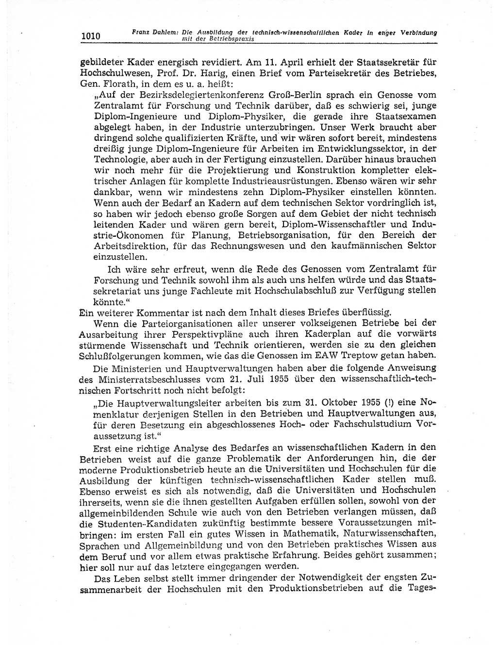 Neuer Weg (NW), Organ des Zentralkomitees (ZK) der SED (Sozialistische Einheitspartei Deutschlands) für Fragen des Parteiaufbaus und des Parteilebens, 11. Jahrgang [Deutsche Demokratische Republik (DDR)] 1956, Seite 1010 (NW ZK SED DDR 1956, S. 1010)