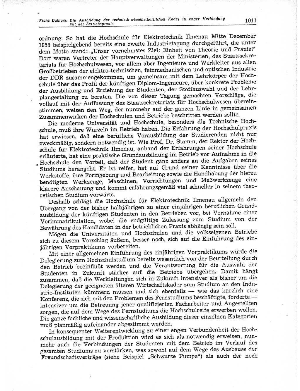 Neuer Weg (NW), Organ des Zentralkomitees (ZK) der SED (Sozialistische Einheitspartei Deutschlands) für Fragen des Parteiaufbaus und des Parteilebens, 11. Jahrgang [Deutsche Demokratische Republik (DDR)] 1956, Seite 1011 (NW ZK SED DDR 1956, S. 1011)