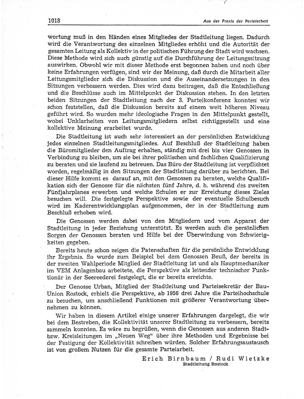 Neuer Weg (NW), Organ des Zentralkomitees (ZK) der SED (Sozialistische Einheitspartei Deutschlands) für Fragen des Parteiaufbaus und des Parteilebens, 11. Jahrgang [Deutsche Demokratische Republik (DDR)] 1956, Seite 1018 (NW ZK SED DDR 1956, S. 1018)