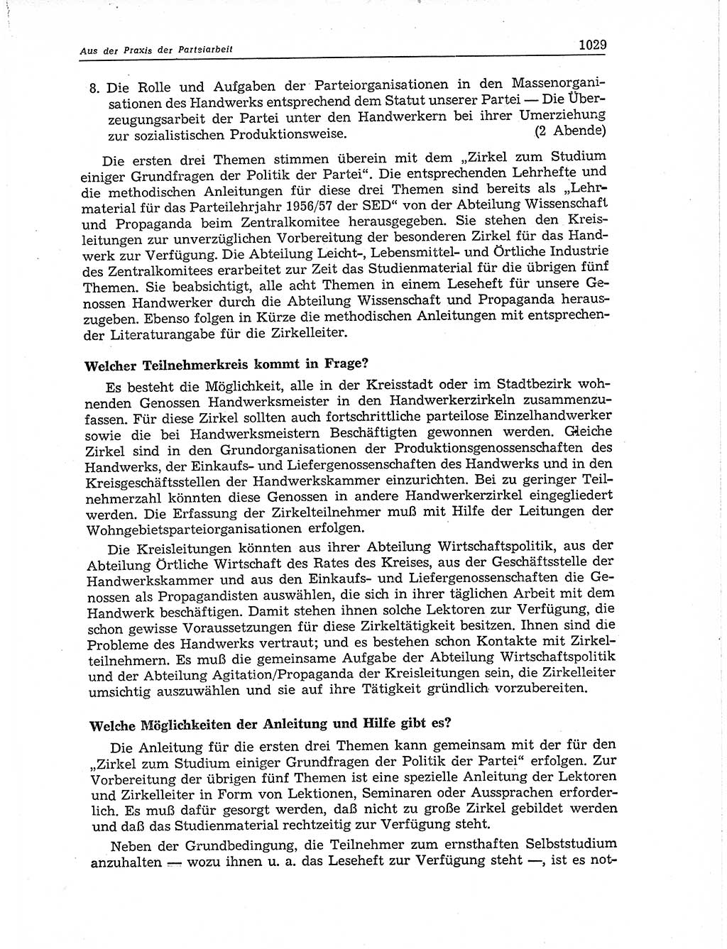 Neuer Weg (NW), Organ des Zentralkomitees (ZK) der SED (Sozialistische Einheitspartei Deutschlands) für Fragen des Parteiaufbaus und des Parteilebens, 11. Jahrgang [Deutsche Demokratische Republik (DDR)] 1956, Seite 1029 (NW ZK SED DDR 1956, S. 1029)