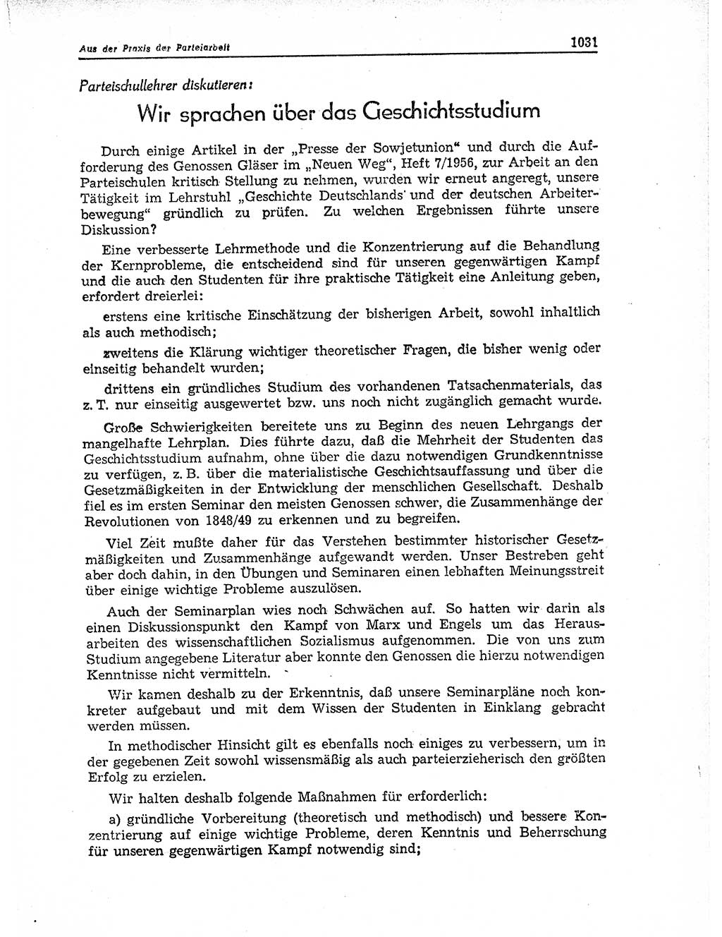Neuer Weg (NW), Organ des Zentralkomitees (ZK) der SED (Sozialistische Einheitspartei Deutschlands) für Fragen des Parteiaufbaus und des Parteilebens, 11. Jahrgang [Deutsche Demokratische Republik (DDR)] 1956, Seite 1031 (NW ZK SED DDR 1956, S. 1031)