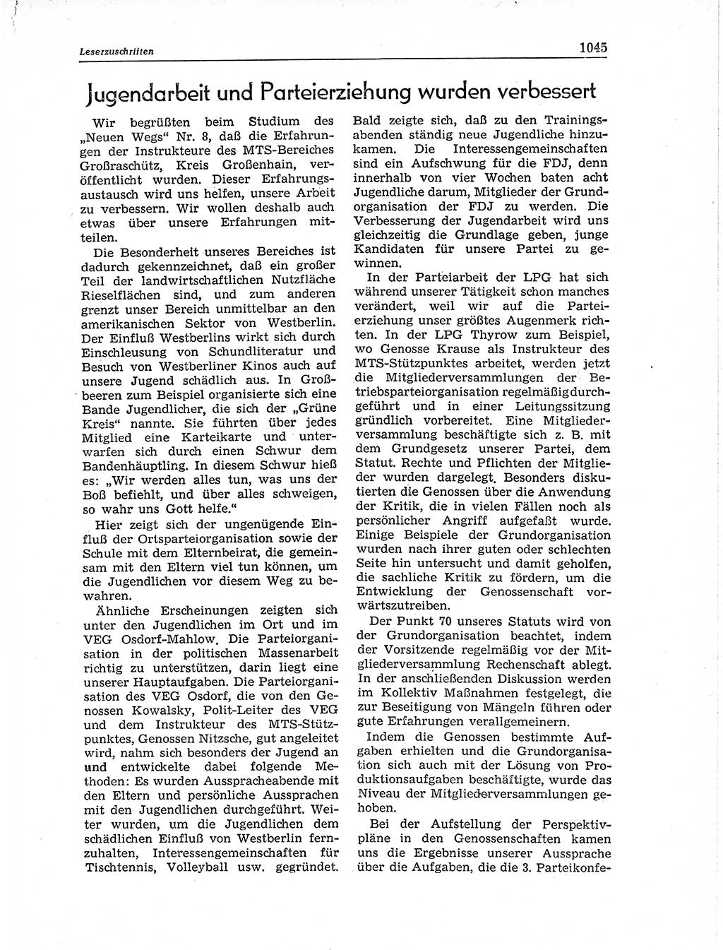 Neuer Weg (NW), Organ des Zentralkomitees (ZK) der SED (Sozialistische Einheitspartei Deutschlands) für Fragen des Parteiaufbaus und des Parteilebens, 11. Jahrgang [Deutsche Demokratische Republik (DDR)] 1956, Seite 1045 (NW ZK SED DDR 1956, S. 1045)