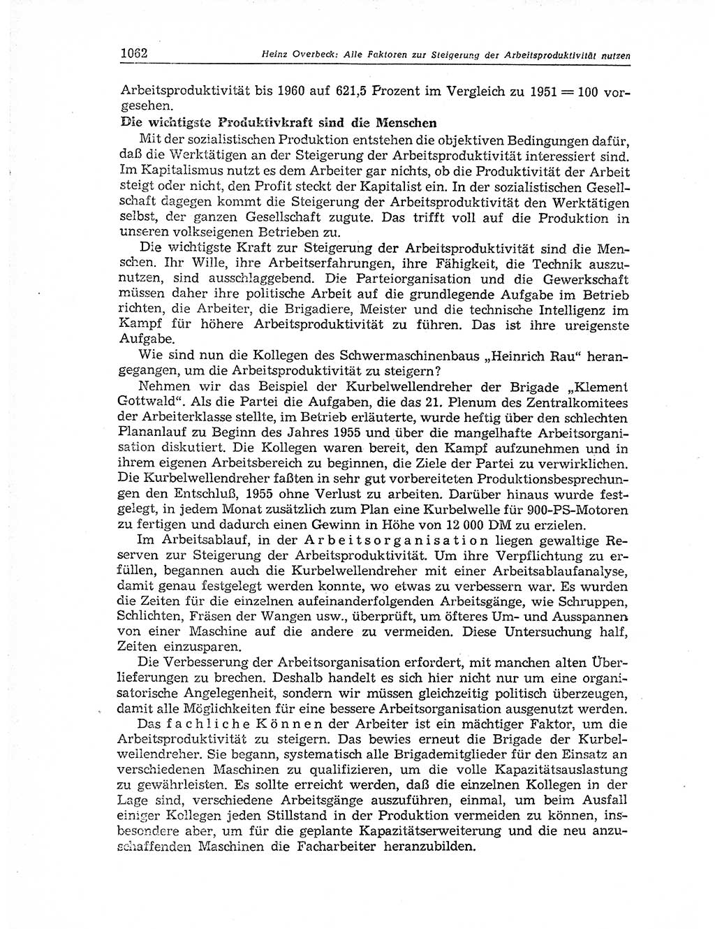 Neuer Weg (NW), Organ des Zentralkomitees (ZK) der SED (Sozialistische Einheitspartei Deutschlands) für Fragen des Parteiaufbaus und des Parteilebens, 11. Jahrgang [Deutsche Demokratische Republik (DDR)] 1956, Seite 1062 (NW ZK SED DDR 1956, S. 1062)