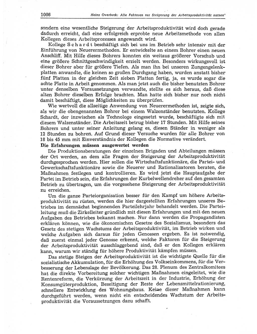 Neuer Weg (NW), Organ des Zentralkomitees (ZK) der SED (Sozialistische Einheitspartei Deutschlands) für Fragen des Parteiaufbaus und des Parteilebens, 11. Jahrgang [Deutsche Demokratische Republik (DDR)] 1956, Seite 1066 (NW ZK SED DDR 1956, S. 1066)