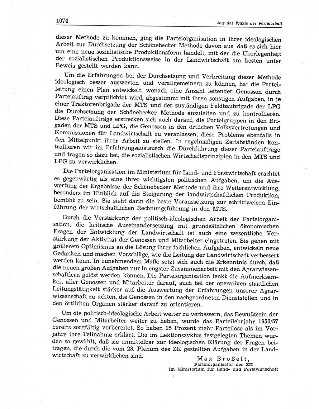 Neuer Weg (NW), Organ des Zentralkomitees (ZK) der SED (Sozialistische Einheitspartei Deutschlands) für Fragen des Parteiaufbaus und des Parteilebens, 11. Jahrgang [Deutsche Demokratische Republik (DDR)] 1956, Seite 1074 (NW ZK SED DDR 1956, S. 1074)